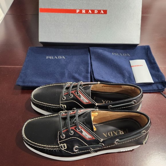Prada Leather Logo Loafers - Picture 1 of 8